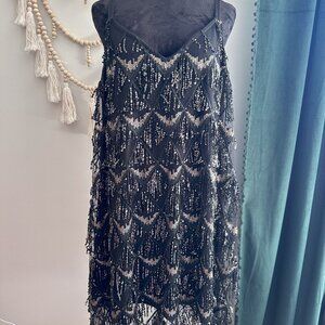 Torrid  Black/Gold Mini Sequin Fringe Cocktail Party Tank Dress - Size 2X